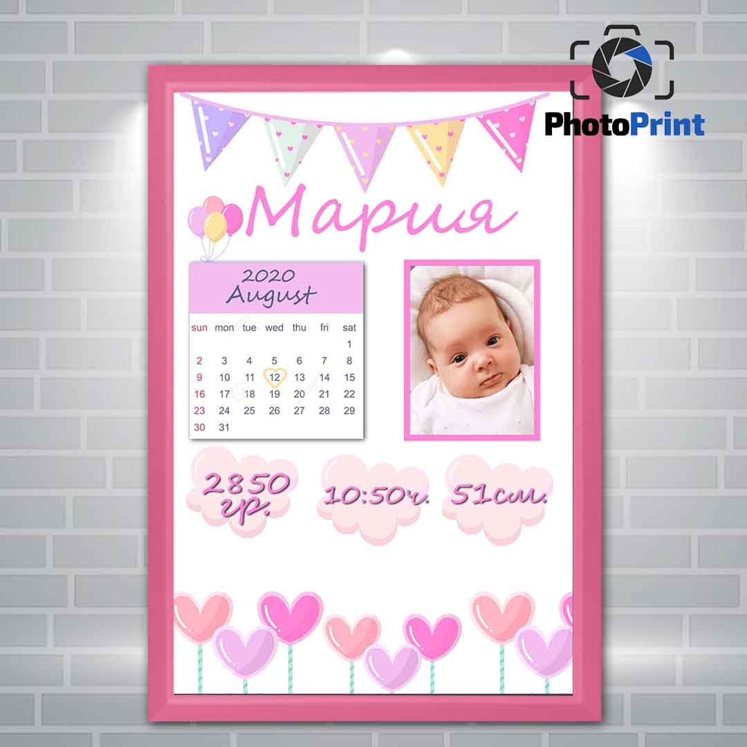 Фотоколаж " Бебешка визитка" за момиче+Рамка PhotoPrint